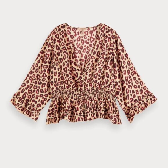SCOTCH & SODA Leopard Ruffle Satin Top Blouse Sz XS {J31} - Picture 1 of 6